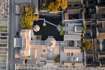 Wall Mural - Aerial view of Suzhou Museum and the street in old city in Suzhou, China