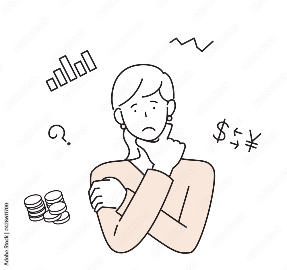 Plakat W Ramie お金周りに悩む女性のイラスト Inwestycja Firma Fx Fototapety Foteks