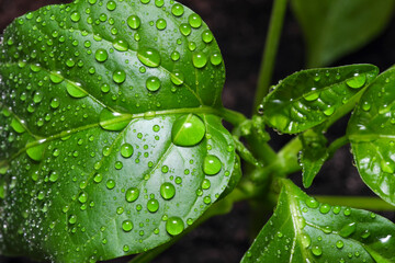 Wall Mural - Young green chili pepper leaves