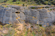 Kishartyán, Hungary - Aerial View About Sandstone Cave Which Located In The Eastern Part Of Cserhát Mountains. Popular Tourist Destination. Hungarian Name Is Kőlyuk Oldal.