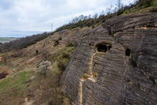 Kishartyán, Hungary - Aerial View About Sandstone Cave Which Located In The Eastern Part Of Cserhát Mountains. Popular Tourist Destination. Hungarian Name Is Kőlyuk Oldal.