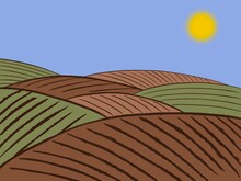 Rural Landscape With Fields And Arable Land Illustration