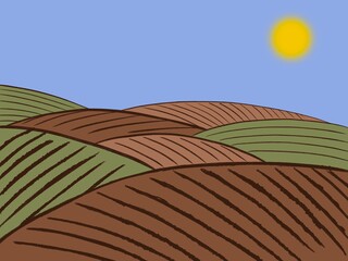 rural landscape with fields and arable land illustration