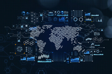 Poster - Digital world map with network interface and data information