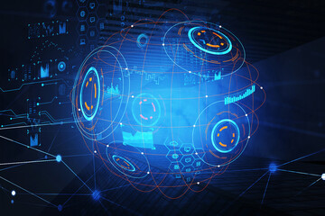 Fototapete - Digital hologram with globe and network icons and worldwide connection