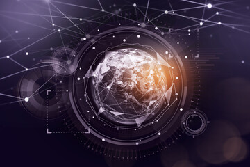 Aufkleber - Violet futuristic hud interface over planet Earth. 3d rendering. Elements of this image furnished by NASA