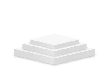Poster - White 3d podium mockup in square shape. Empty stage or pedestal mockup isolated on white background. Podium or platform for award ceremony and product presentation. Vector