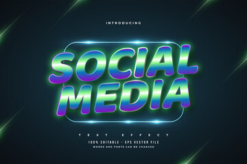 Wall Mural - editable text effect in blue and green with retro style and glossy effect