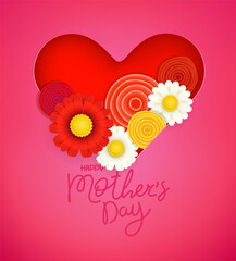 Aufkleber - Happy Mothers day vector banner with flowers. Cut out effect
