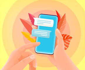 Poster - Online chat via internet on modern smartphone. Trendy style vector illustration