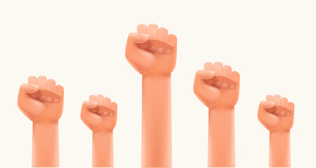 Poster - Men fists up in the air. Strike or human power concept