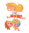 Children playing leapfrog. Funny cartoon character