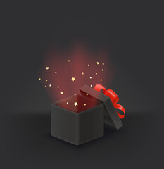 Poster - Opened black box with surprize. 3d style Illustration with glowing effect from the box