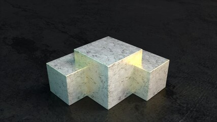 Poster - Triple square 3d render podium made natural stone for design presentations. Realistic sealed cubes with wavy light reflections floor. Luxurious layout for advertising elite products.