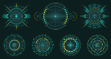 Sticker - Set of Futuristic Sci-Fi Circular HUD Element, Collection of Circles