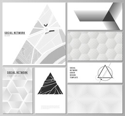 Poster - The minimalistic abstract vector illustration layouts of modern social network mockups in popular formats. Abstract geometric triangle design background using different triangular style patterns.
