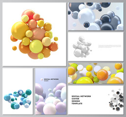 Poster - Vector layouts of social network mockups for cover design, website design, website backgrounds or advertising mockups. Realistic vector background with multicolored 3d spheres, bubbles, balls.