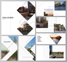 Poster - Vector layouts of modern social network mockups in popular formats with geometric simple shapes, lines and photo place for cover design, website design, website backgrounds or advertising mockups.