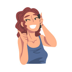 Wall Mural - Cheerful Girl Talking on Phone, Young Woman Communicating Using Smartphone Cartoon Vector Illustration