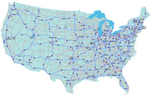 Vector Map Of The United States Of America And Its Interstate System.