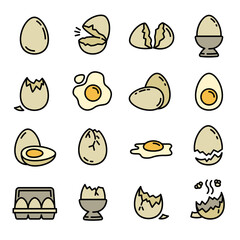 Poster - Eggshell icons set. Outline set of eggshell vector icons for web design isolated on white background