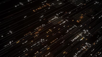 Aufkleber - Lines with changing mathematical formulas. Animation. Electronic networks with moving mathematical formulas on dark background. Colored mathematical formulas moving along lines