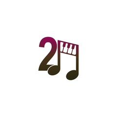 Number 2 logo icon with musical note design symbol template