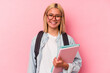 © Asier - Young venezuelan student woman isolated on pink background happy, smiling and cheerful.