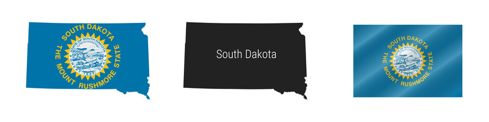 Wall Mural - South Dakota US state detailed flag map. Detailed silhouette. Waving flag. Vector illustration