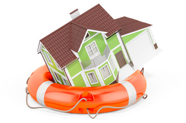 Poster - Home with lifebuoy. 3D rendering