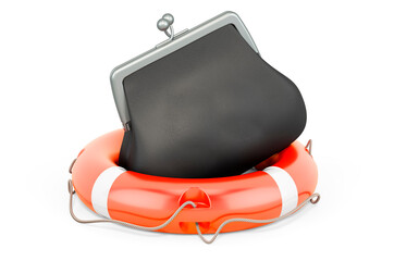 Poster - Purse with lifebelt, financial insurance concept. 3D rendering