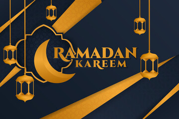 Wall Mural - background ramadan kareem ornament gold blue moon