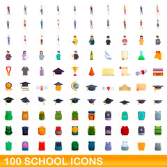 Poster - 100 school icons set. Cartoon illustration of 100 school icons vector set isolated on white background
