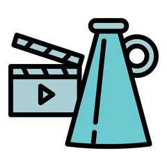 Poster - Video film production icon. Outline Video film production vector icon for web design isolated on white background
