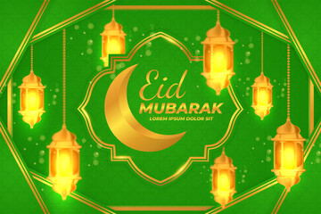 Sticker - mubarak moon lantern green gold light islamic background