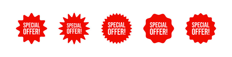 Special offer tag set in red vector illustration.