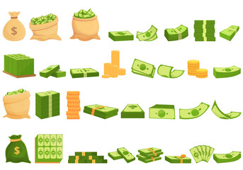 Poster - Bank cash icons set. Cartoon set of bank cash vector icons for web design