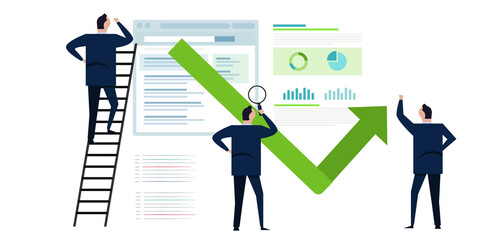 Poster - bounce rate analyst looking reviewing number of visitor leave website bouncing away symbol
