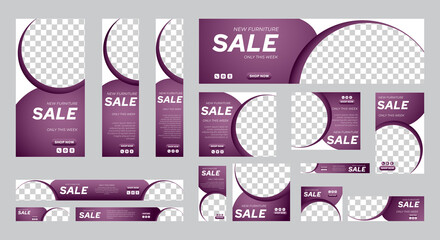 Wall Mural - Set of Furniture Sale banners of standard size with a place for photos. Vertical, horizontal and square template. vector illustration