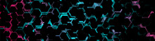 Abstract Blue Purple Neon Hexagonal Pattern Background. Geometric Vector Banner Design