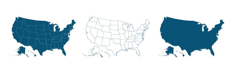 Wall Mural - United States of America map. USA map with and without states isolated, vector