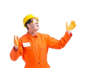 Wall Mural - Contractor employee wearing coveralls isolated on white