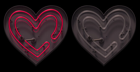 Wall Mural - Red light neon font with On and Off. Heart symbol.