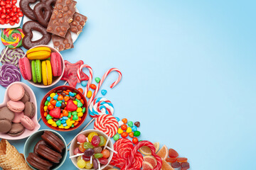 Wall Mural - Various sweets assortment. Candy, bonbon, macaroons