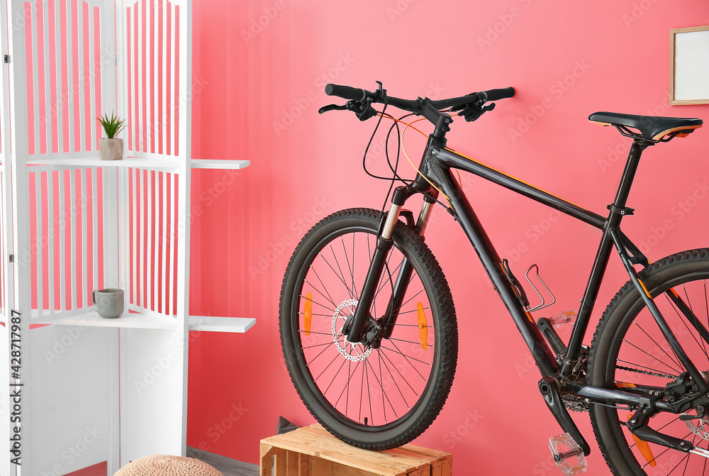 Interior of modern room with bicycle