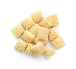 Wall Mural - Tasty corn pillows on white background