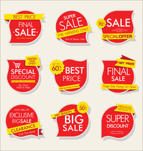 Collection Of Red Sale Stickers And Tags 