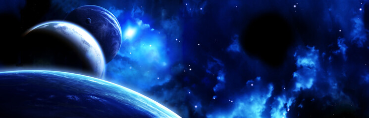 Wall Mural - space scene with planets and nebula