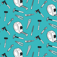 Seamless pattern. Working tools icon set vector illustration line art