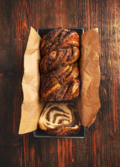 Poster - Flat lay of homemade walnut babka